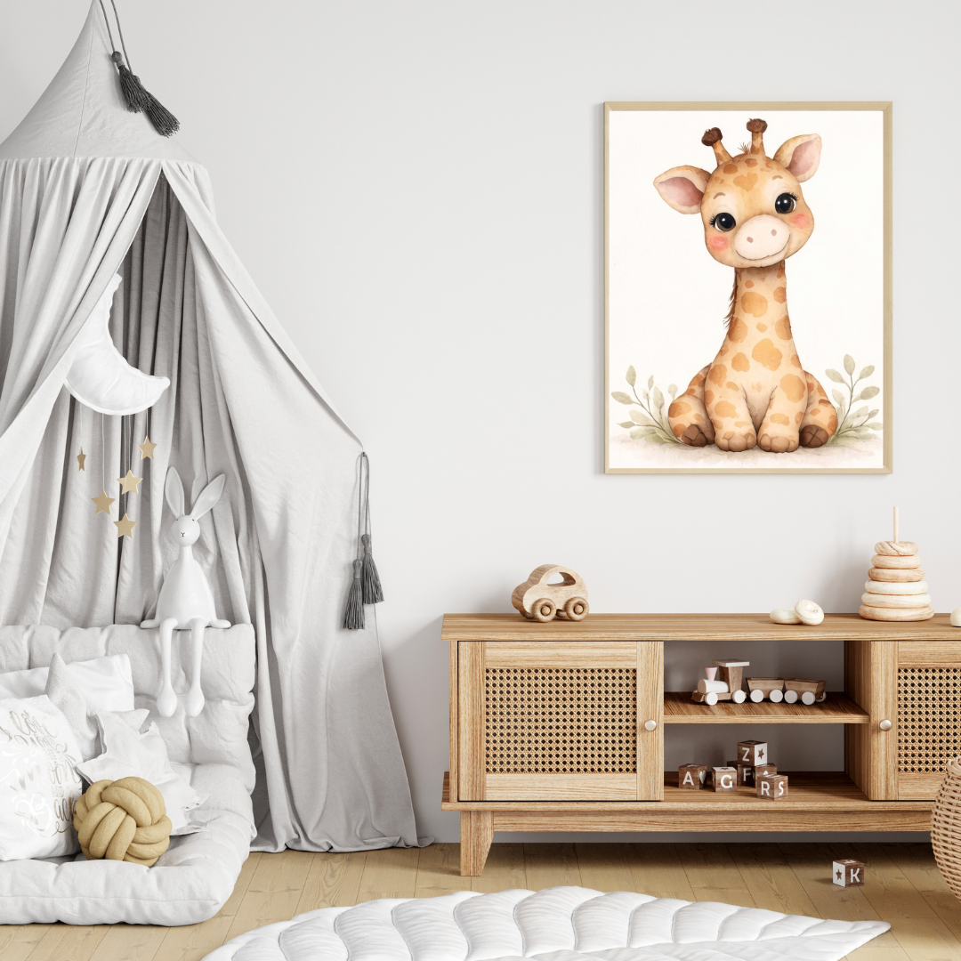 Safari Giraffe Nursery Wall Art – Neutral Baby Animal Poster