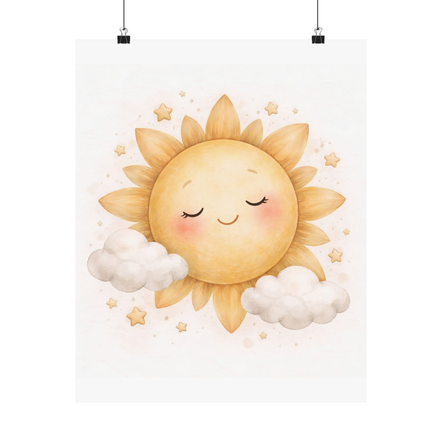 Sun Nursery Wall Art | Neutral Celestial Baby Print | Sun and Clouds Nursery Decor